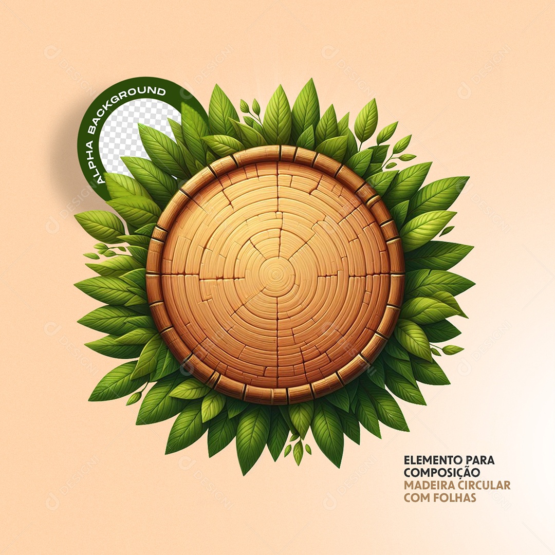 Elemento Madeira com Folhas PSD