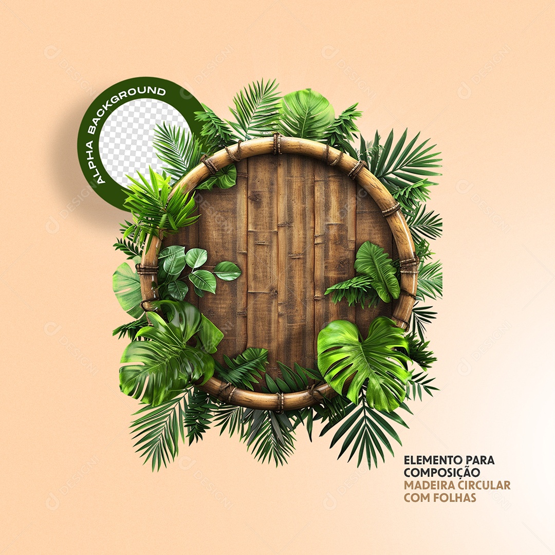 Elemento Madeira com Folhas PSD