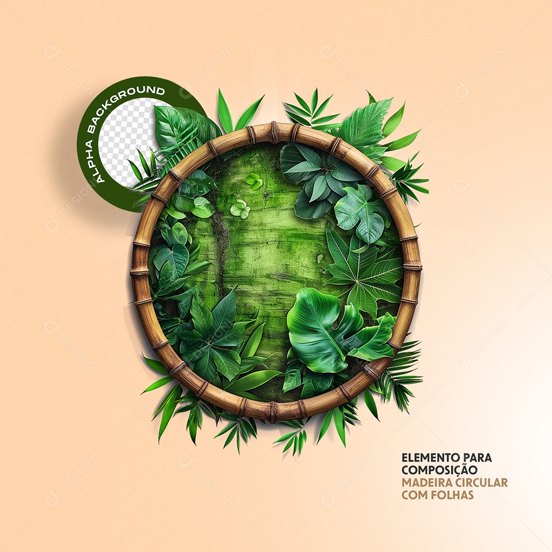 Elemento Madeira com Folhas PSD