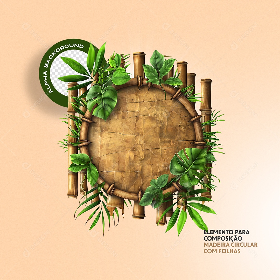 Elemento Madeira com Folhas PSD