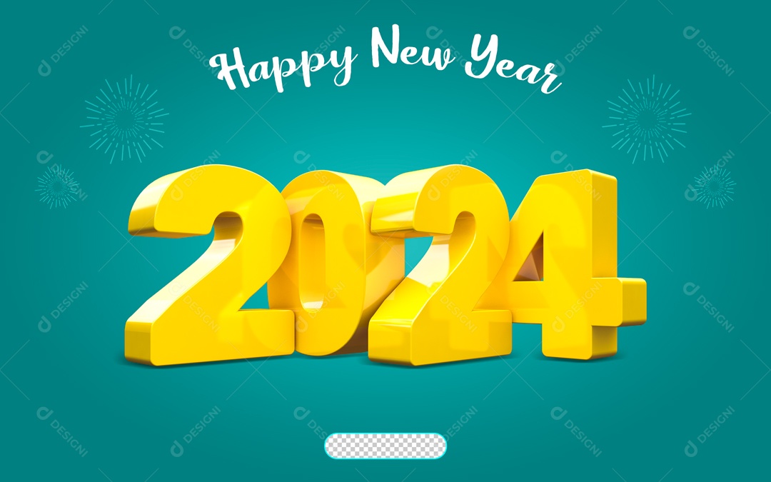 2024 Ano Novo Elemento 3D Amarelo para Composição PSD