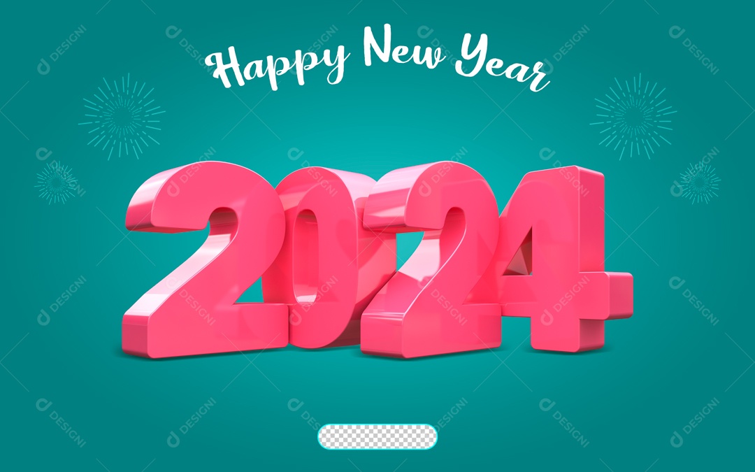 2024 Ano Novo Elemento 3D Rosa para Composição PSD