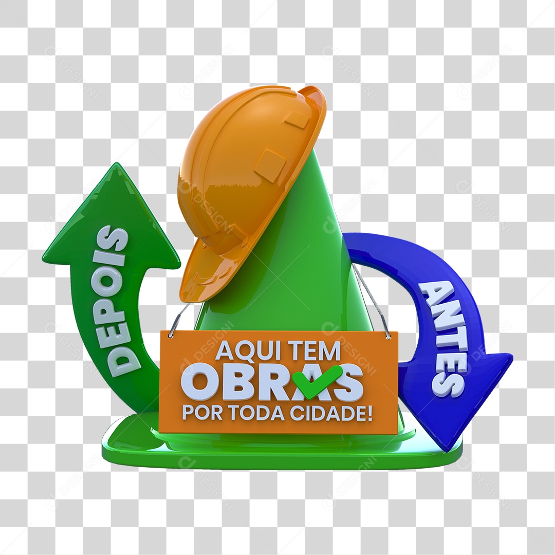 Selo 3D Aqui Tem Obras por Toda Cidade PNG Transparente