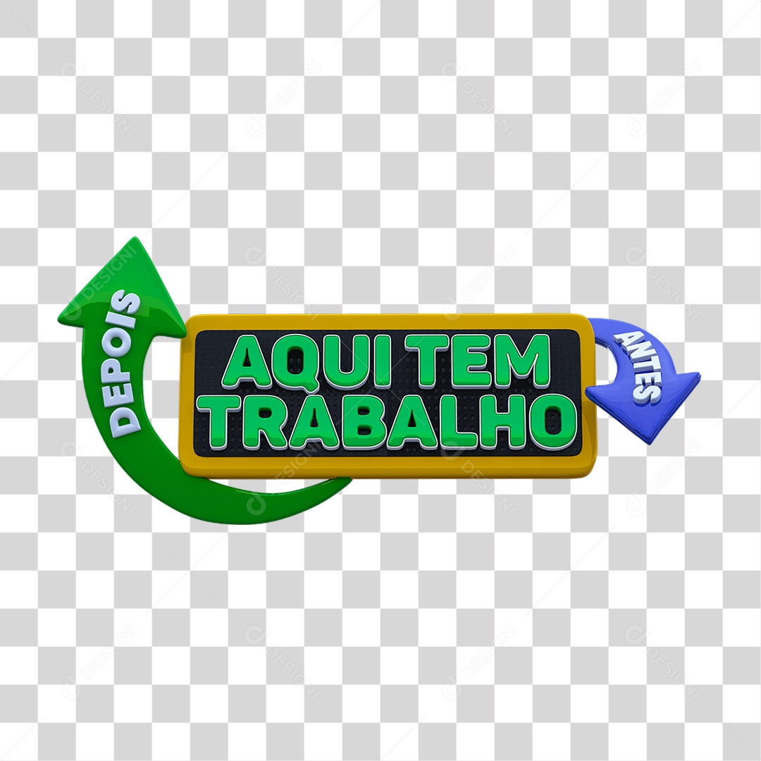 Selo 3D Aqui Tem Trabalho PNG Transparente