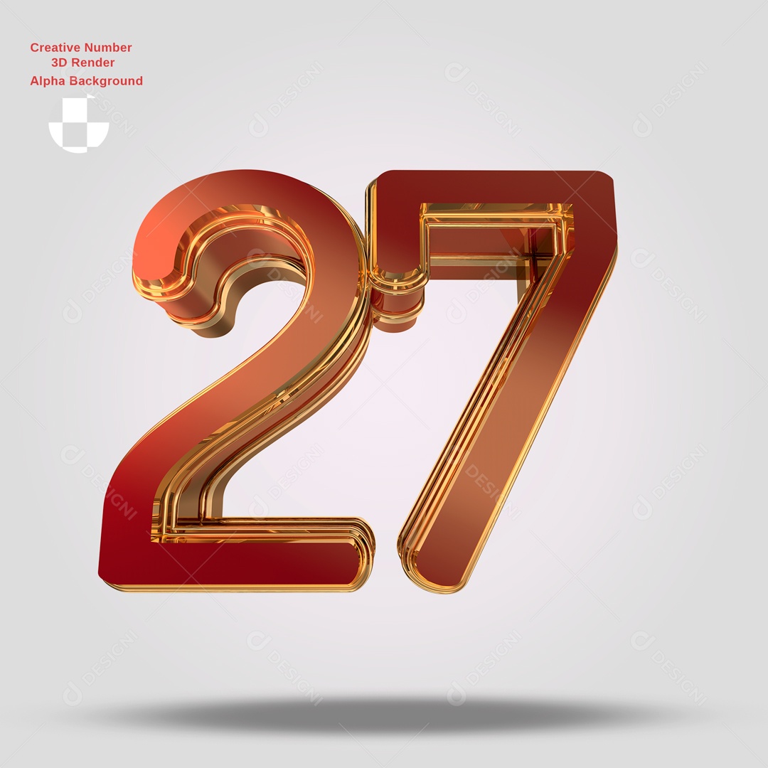 Números 3D 27 Vermelho e Dourado Para Composição PSD