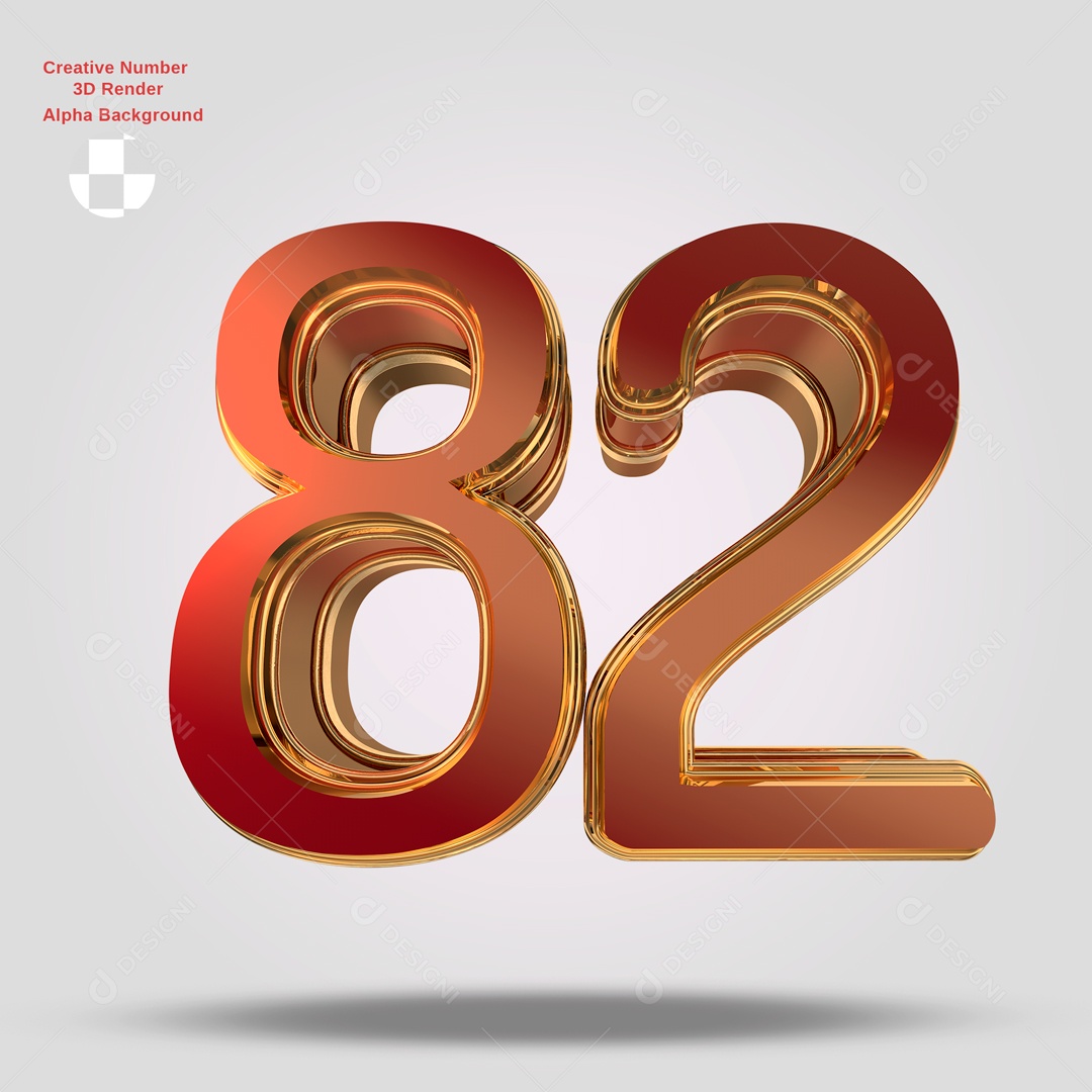 3D Number 82 Red and Gold for PSD Composition
