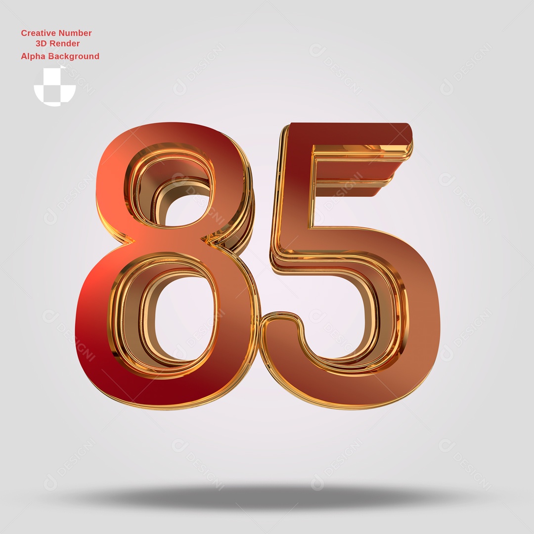Número 3D 85 Vermelho e Dourado Para Composição PSD
