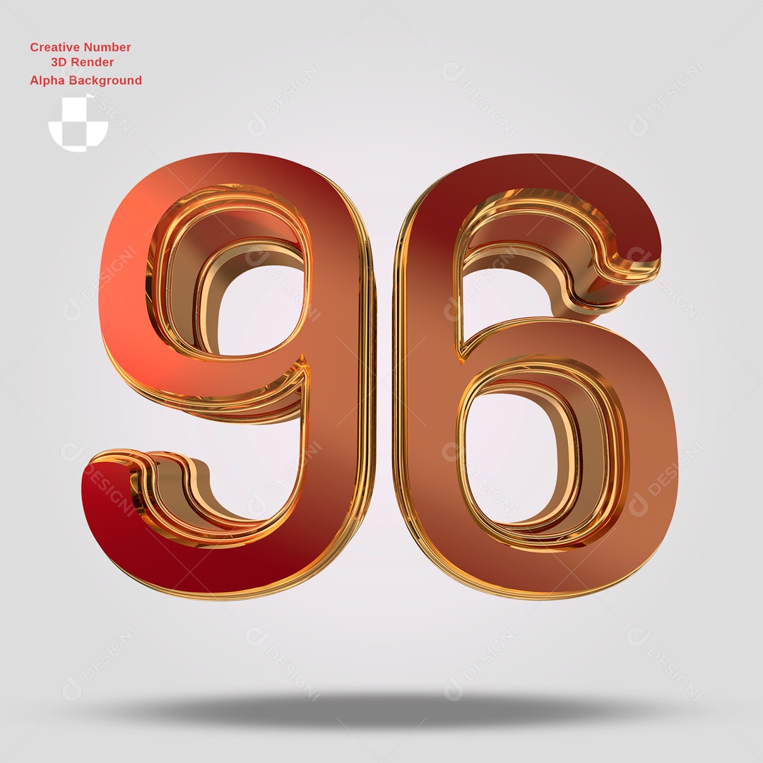 Número 3D 96 Vermelho e Dourado Para Composição PSD