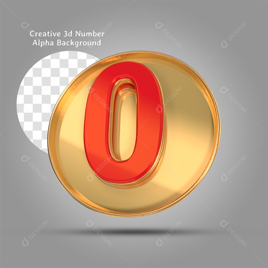 Número 3D Moldura Dourada Número 0 Vermelho Para Composição PSD