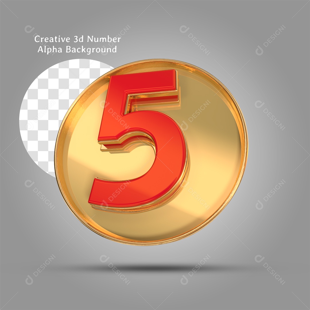 Número 3D Moldura Dourada Número 5 Vermelho Para Composição PSD