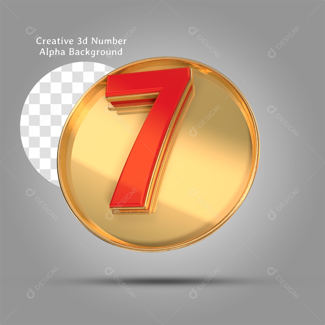 Número 3D Moldura Dourada Número 7 Vermelho Para Composição PSD