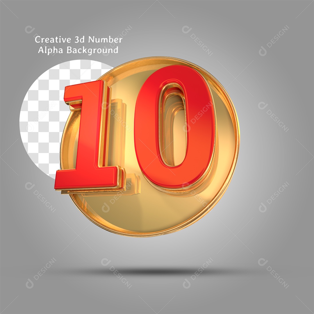 Número 3D Moldura Dourada Número 10 Vermelho Para Composição PSD