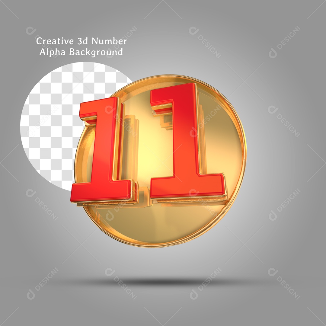 Número 3D Moldura Dourada Número 11 Vermelho Para Composição PSD
