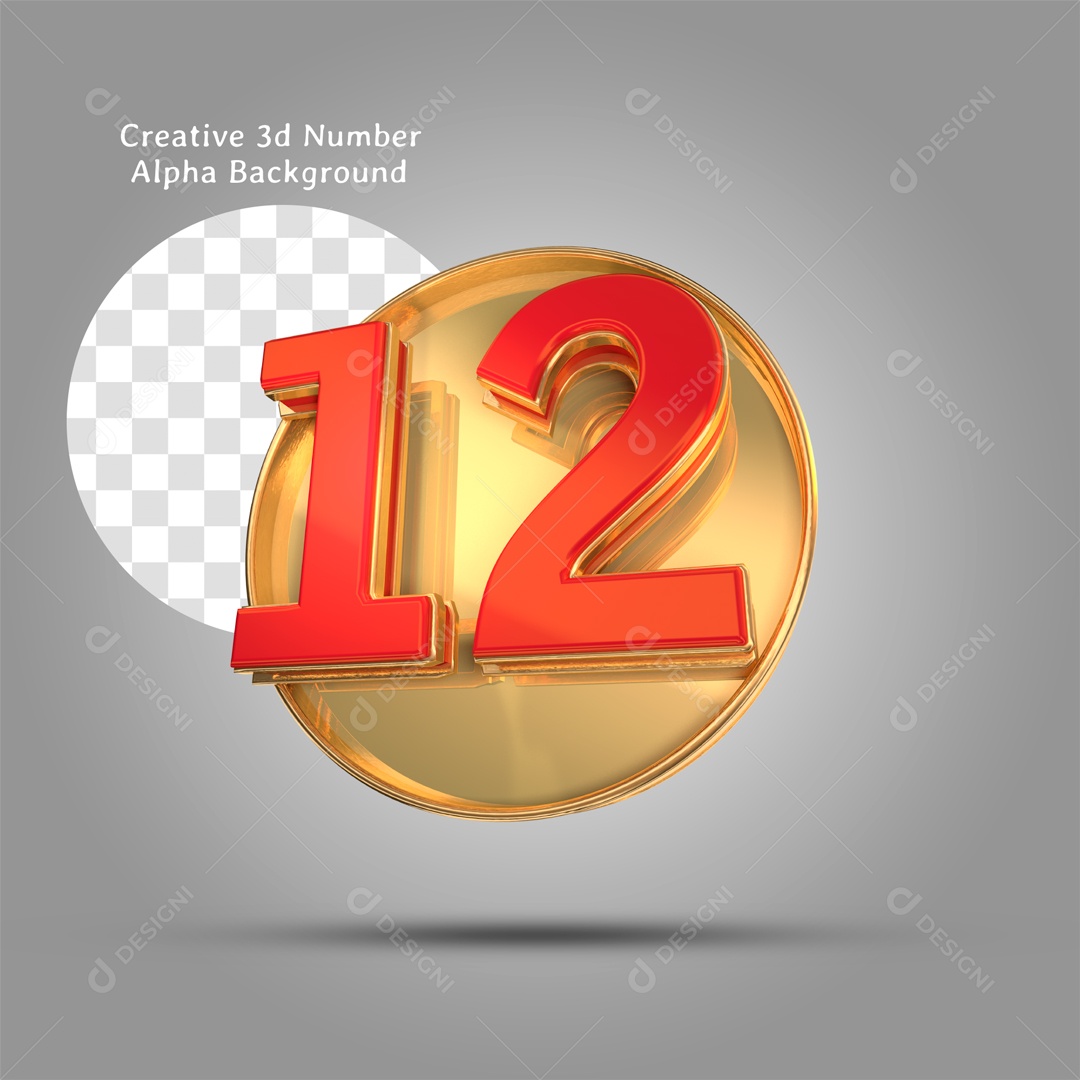 Número 3D Moldura Dourada Número 12 Vermelho Para Composição PSD
