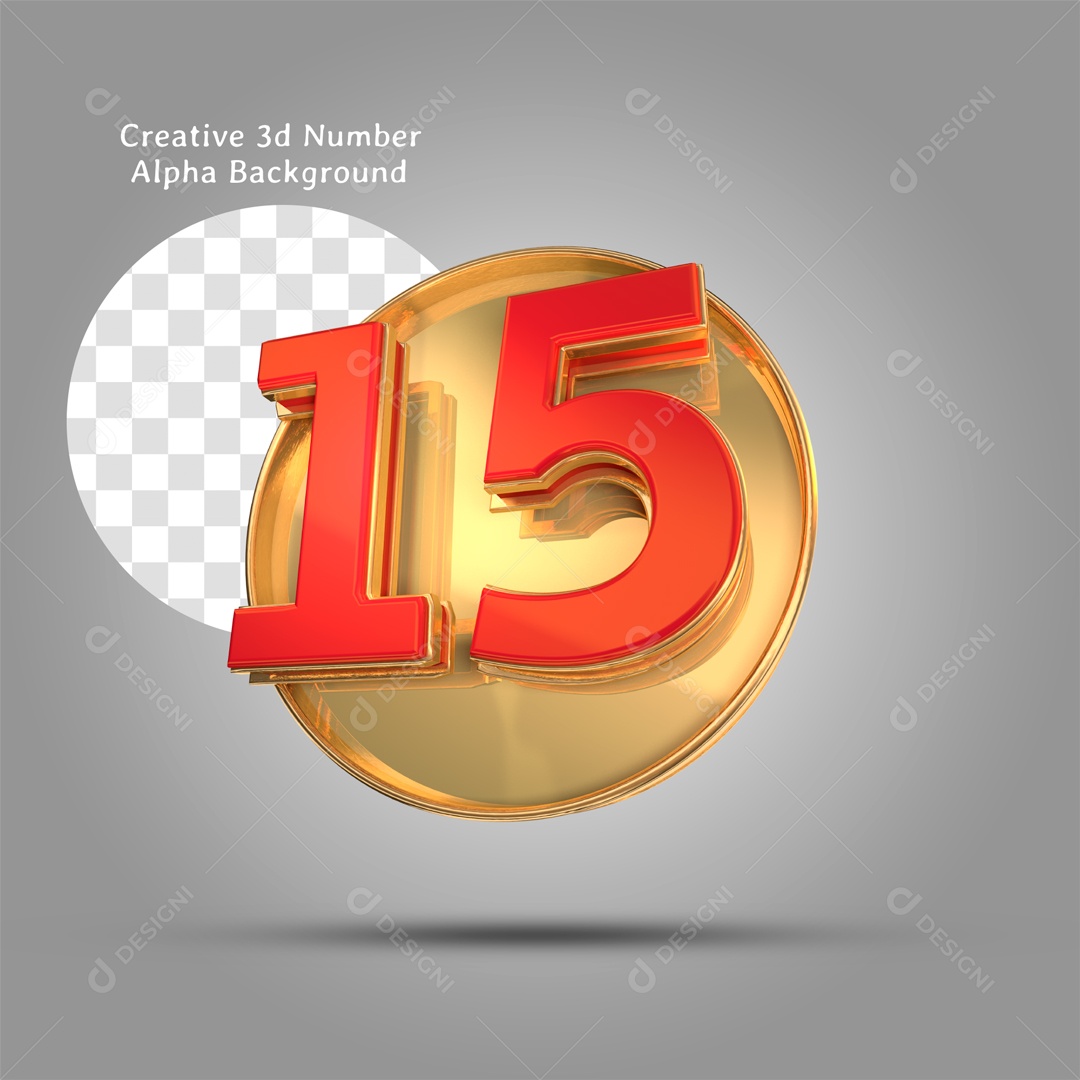 Número 3D Moldura Dourada Número 15 Vermelho Para Composição PSD