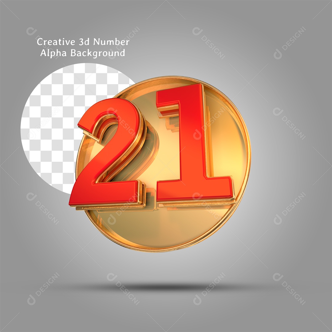Número 3D Moldura Dourada Número 21 Vermelho Para Composição PSD