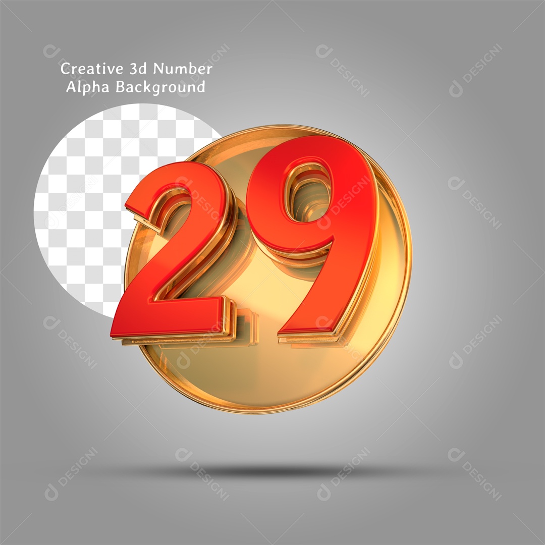 Número 3D Moldura Dourada Número 29 Vermelho Para Composição PSD