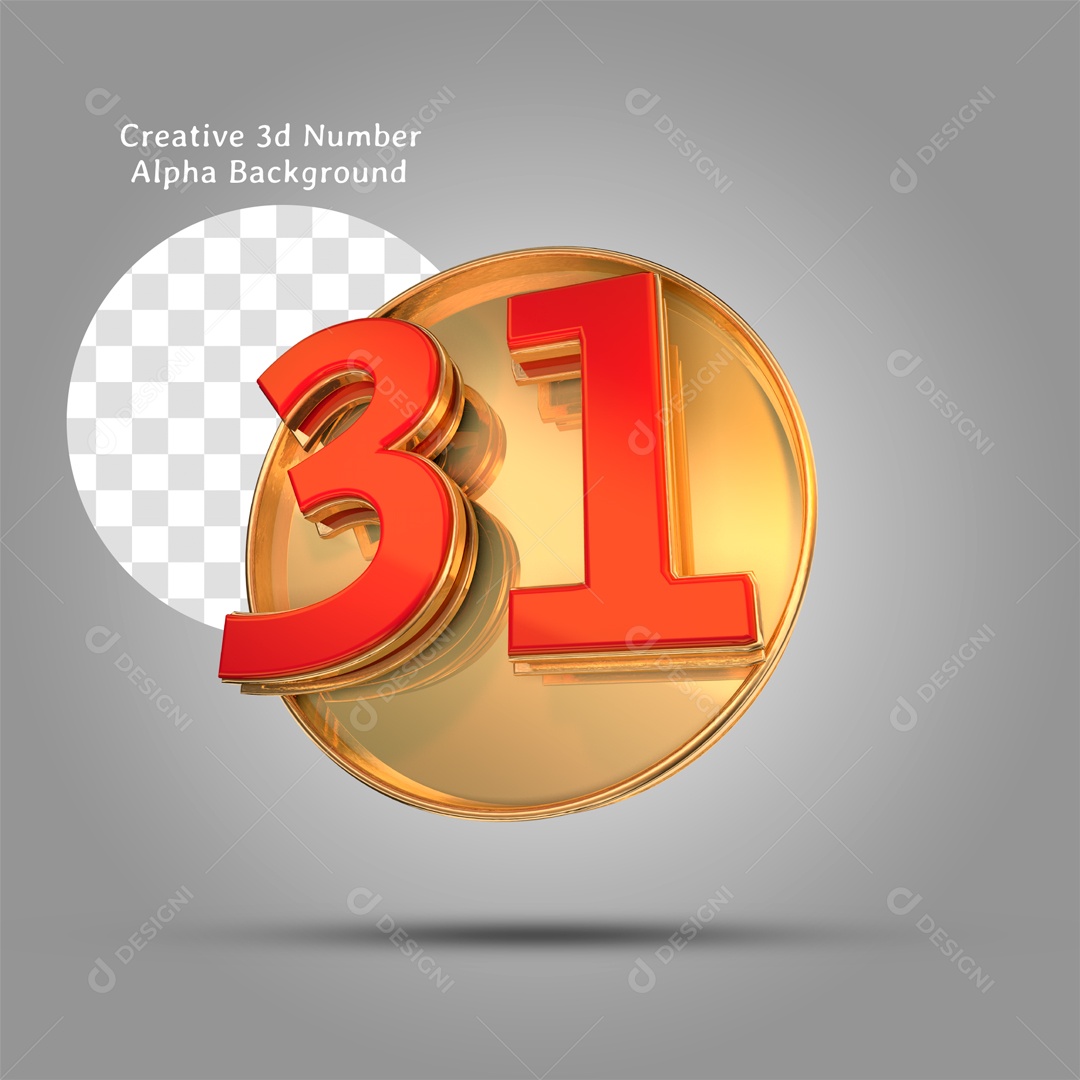 Número 3D Moldura Dourada Número 31 Vermelho Para Composição PSD