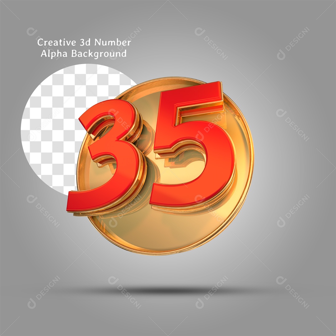 Número 3D Moldura Dourada Número 35 Vermelho Para Composição PSD