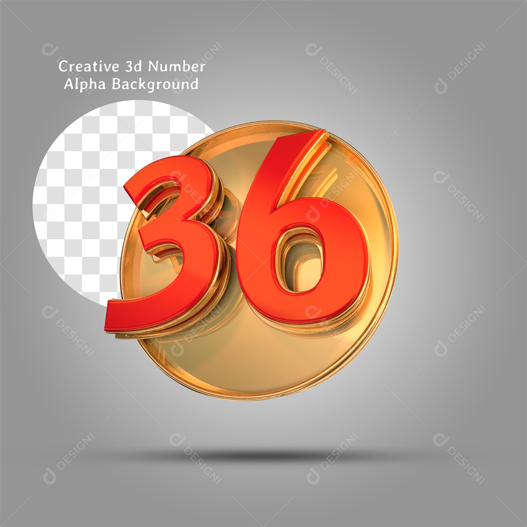Number 3D Gold Frame Number 36 Red for PSD Composition