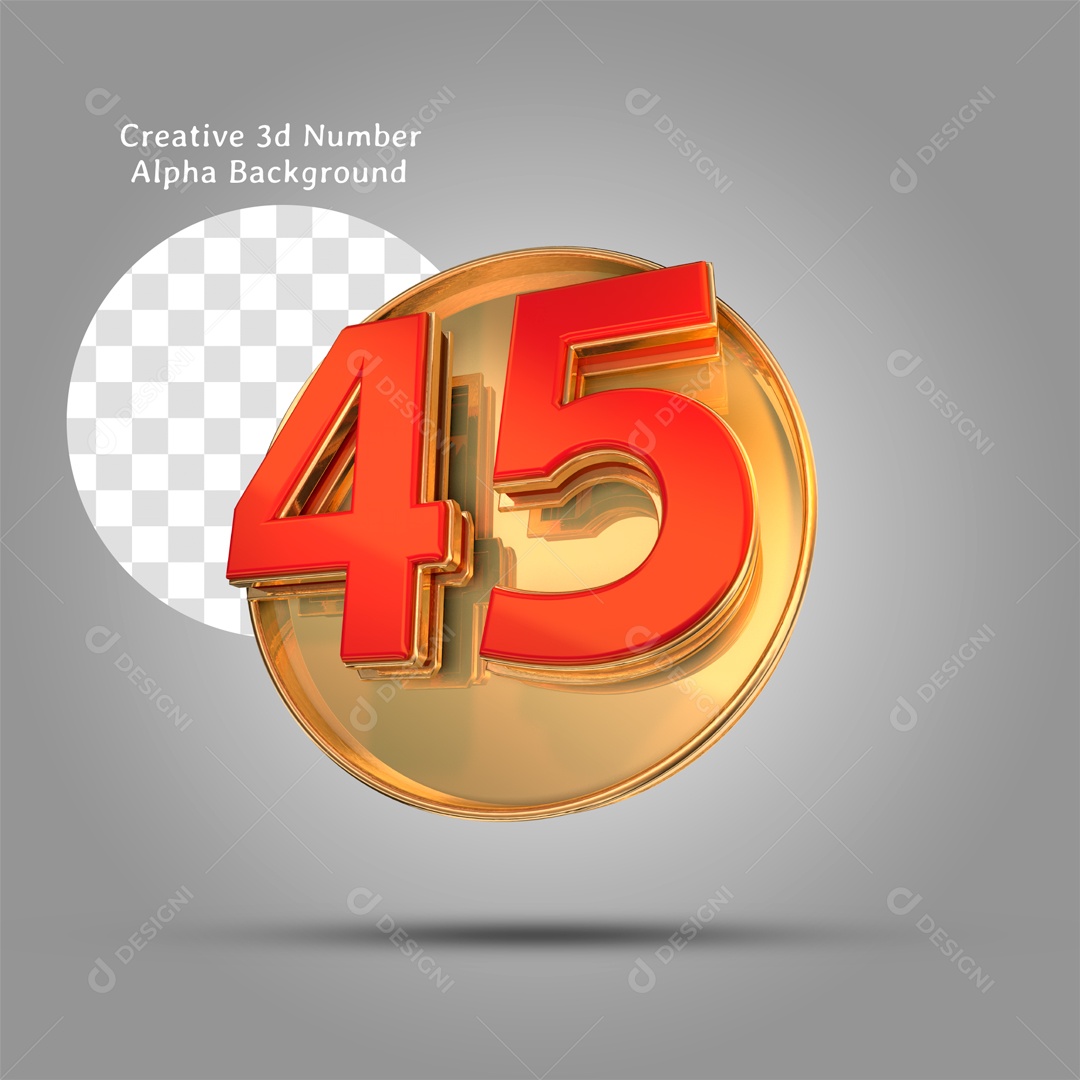 Número 3D Moldura Dourada Número 45 Vermelho Para Composição PSD