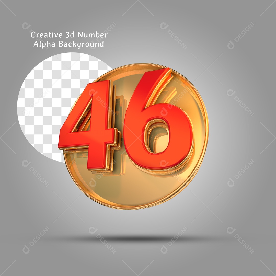 Número 3D Moldura Dourada Número 46 Vermelho Para Composição PSD