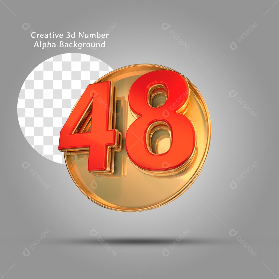 Número 3D Moldura Dourada Número 48 Vermelho Para Composição PSD