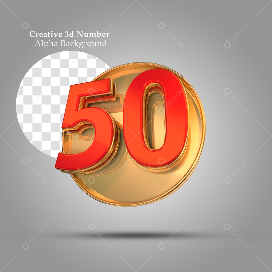 Número 3D Moldura Dourada Número 50 Vermelho Para Composição PSD