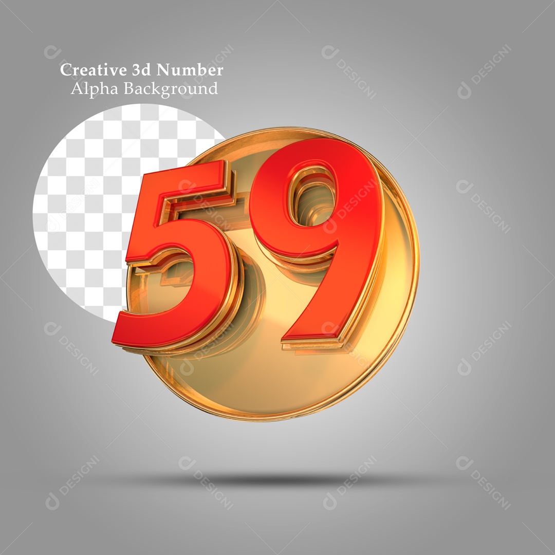 Número 3D Moldura Dourada Número 59 Vermelho Para Composição PSD