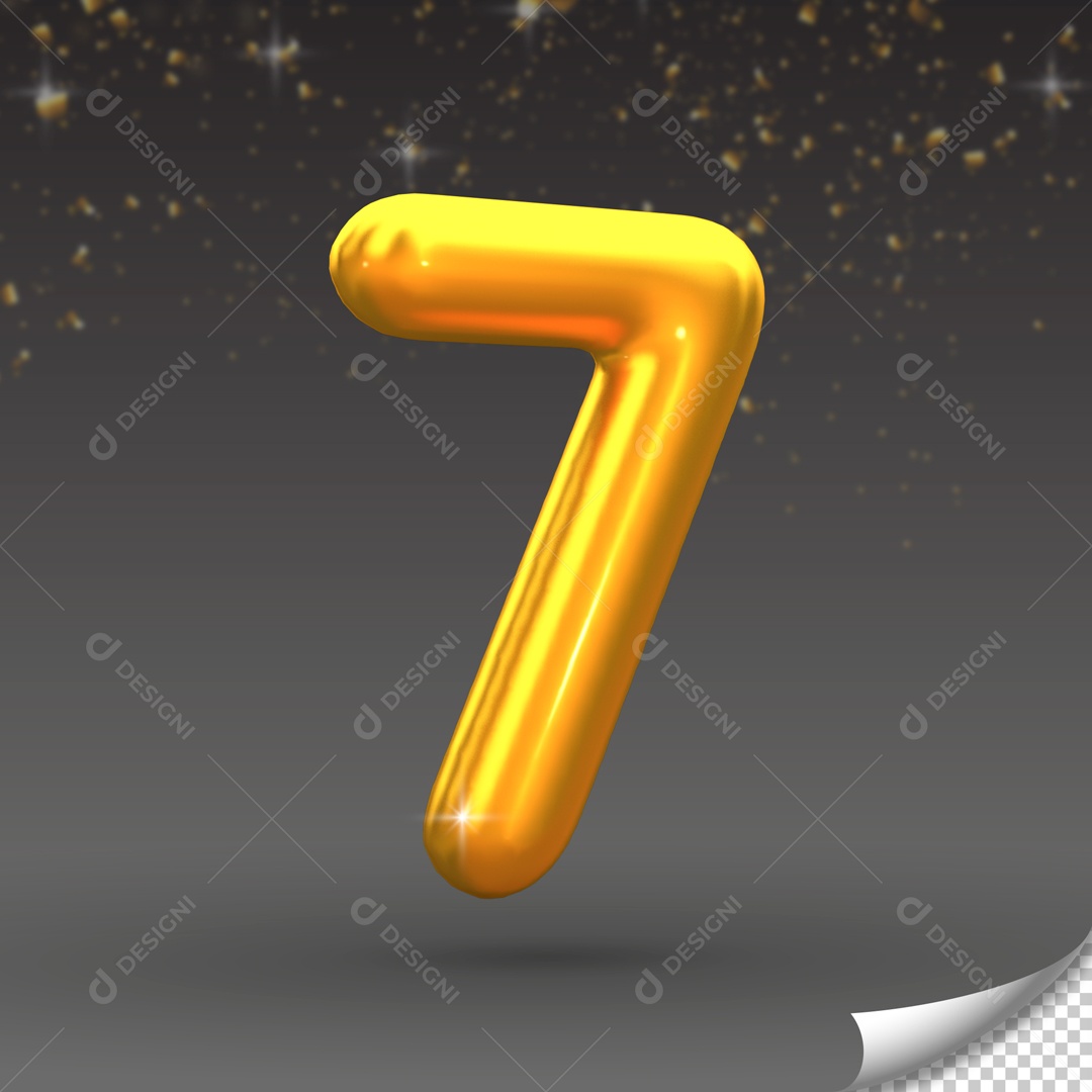 Número 7 Dourado Elemento 3D para Composição PSD