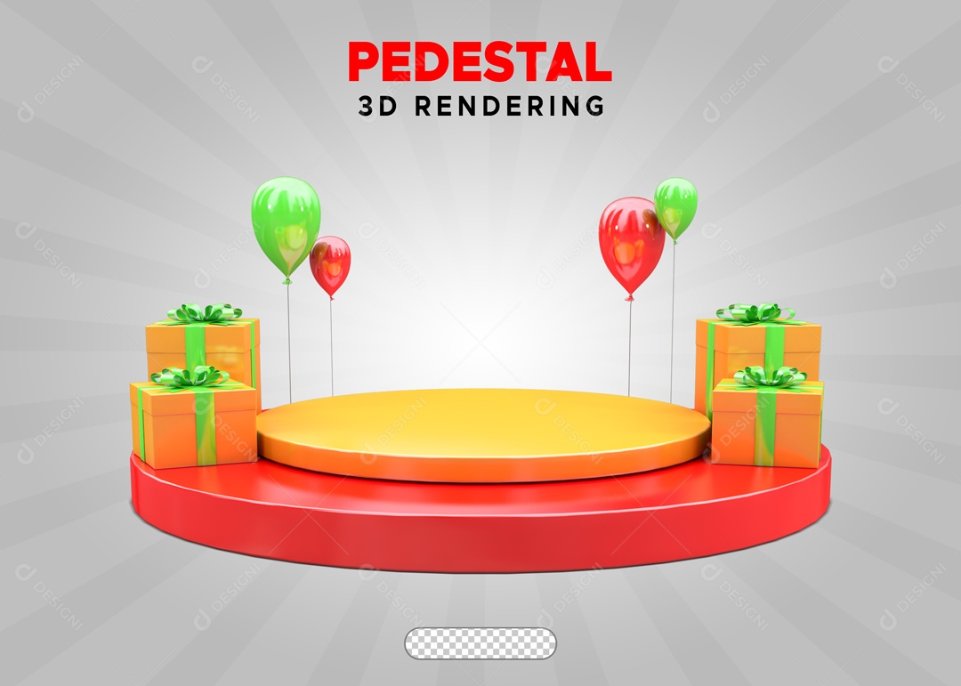 Podium com Presentes e Balões Elemento 3D para Composição PSD
