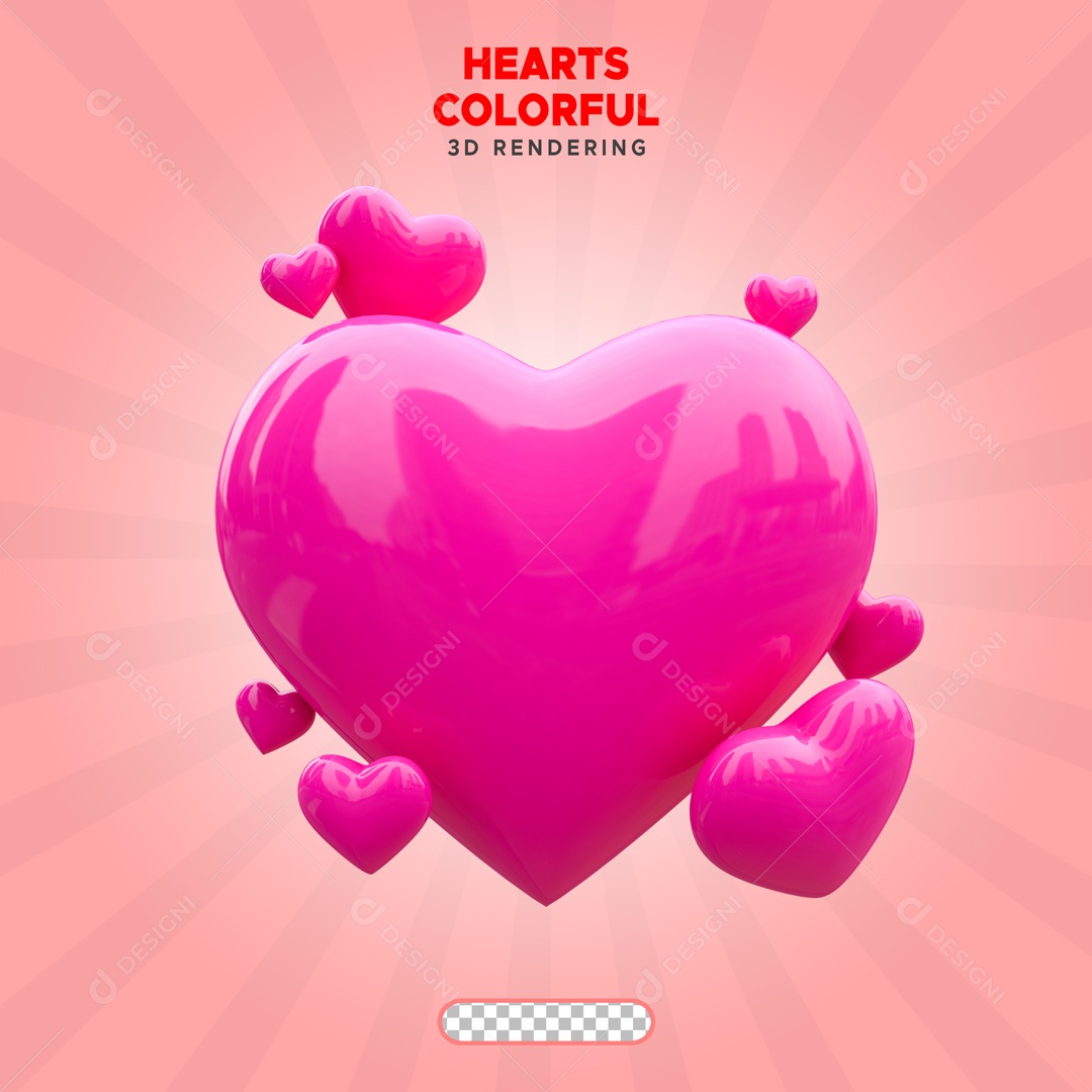Corações Rosa Elemento 3D para Composição PSD