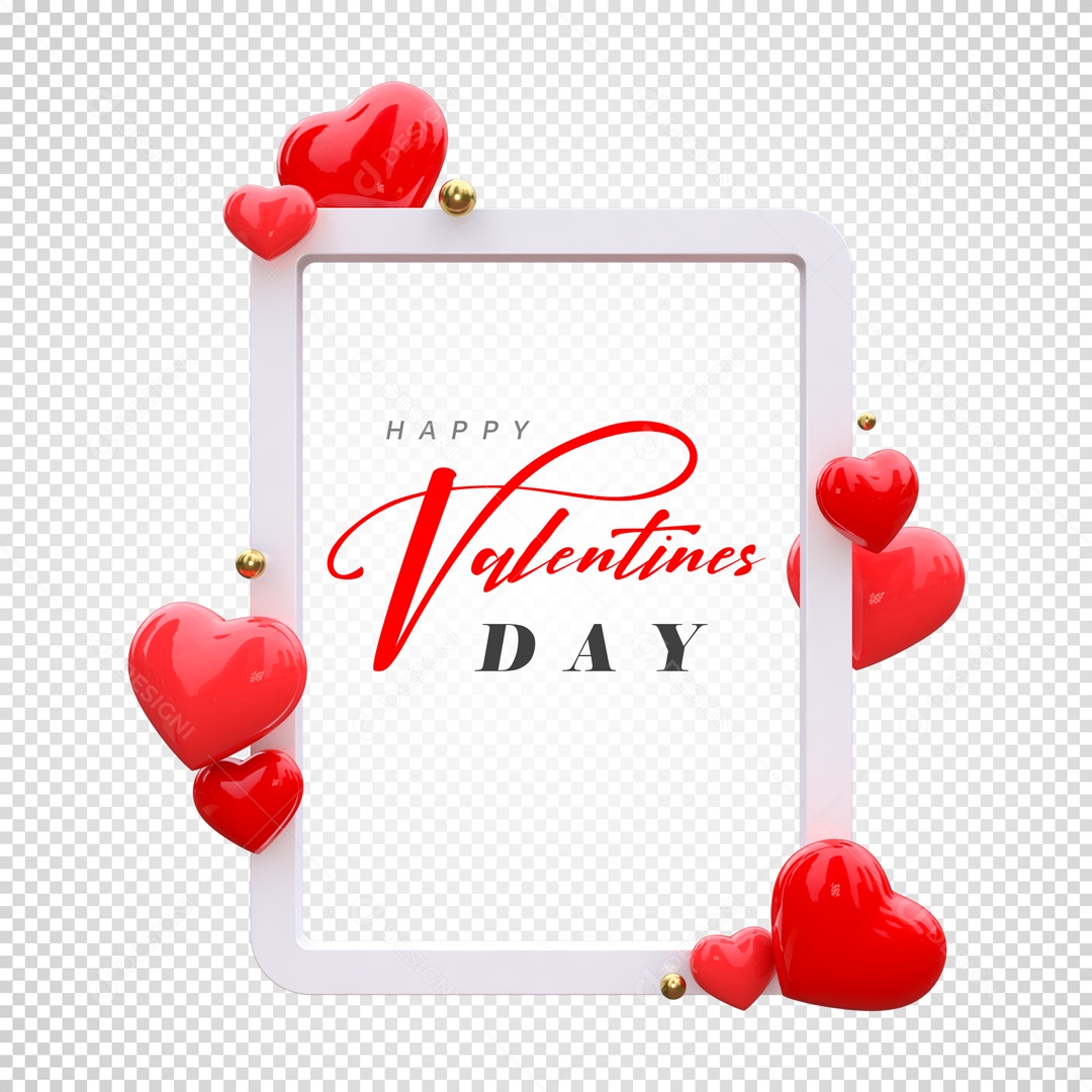 Dia dos Namorados Selo 3D Vermelho Branco para Composição PSD