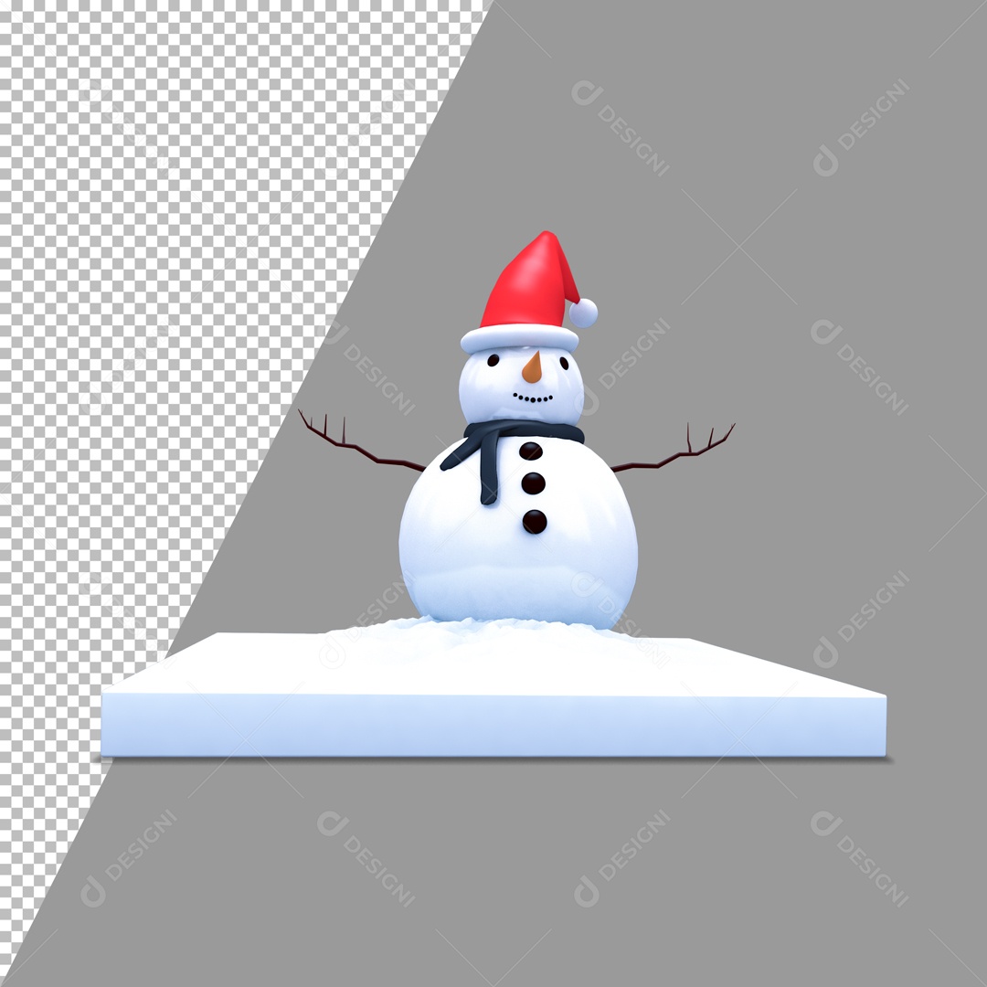 Boneco de Neve Natal Elemento 3D para Composição PSD