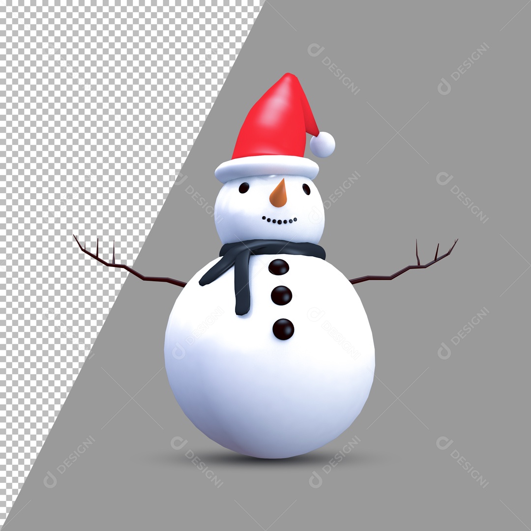 Boneco de Neve Elemento 3D para Composição PSD