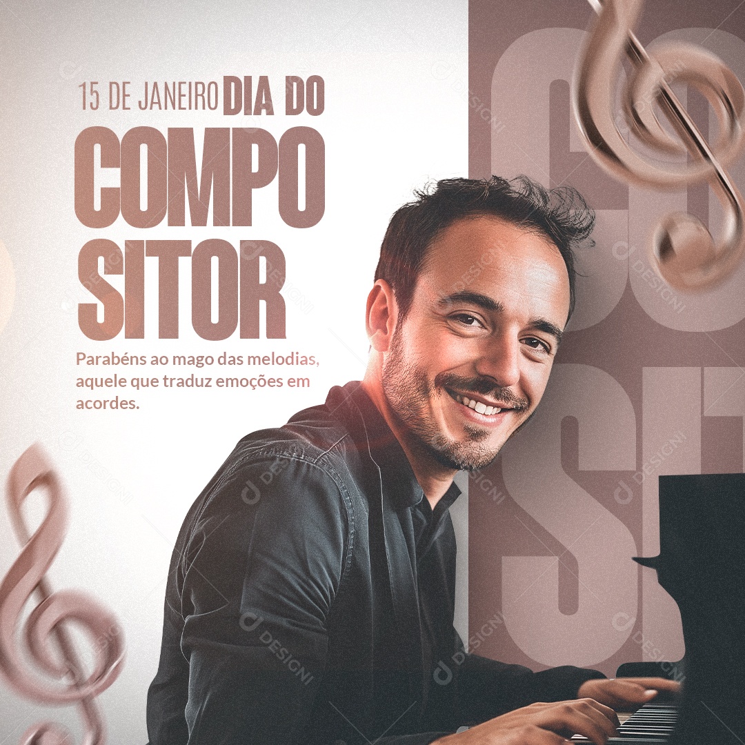 Dia Do Compositor 15 de Janeiro Parabéns ao mago das melodias Social Media PSD Editável