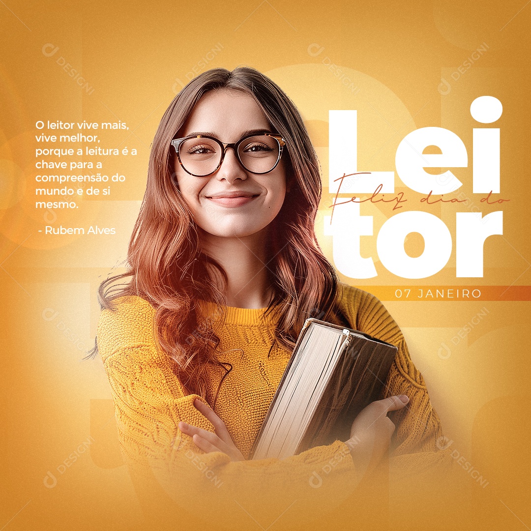 Feliz Dia do Leitor 07 de Janeiro Social Media PSD Editável