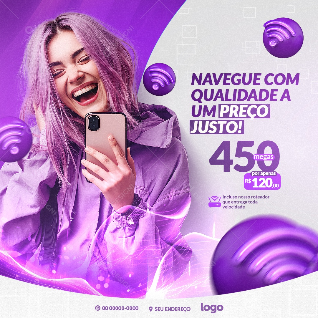 Provedor De Internet Navegue com Qualidade a um Preço Justo 450 megas Social Media PSD Editável