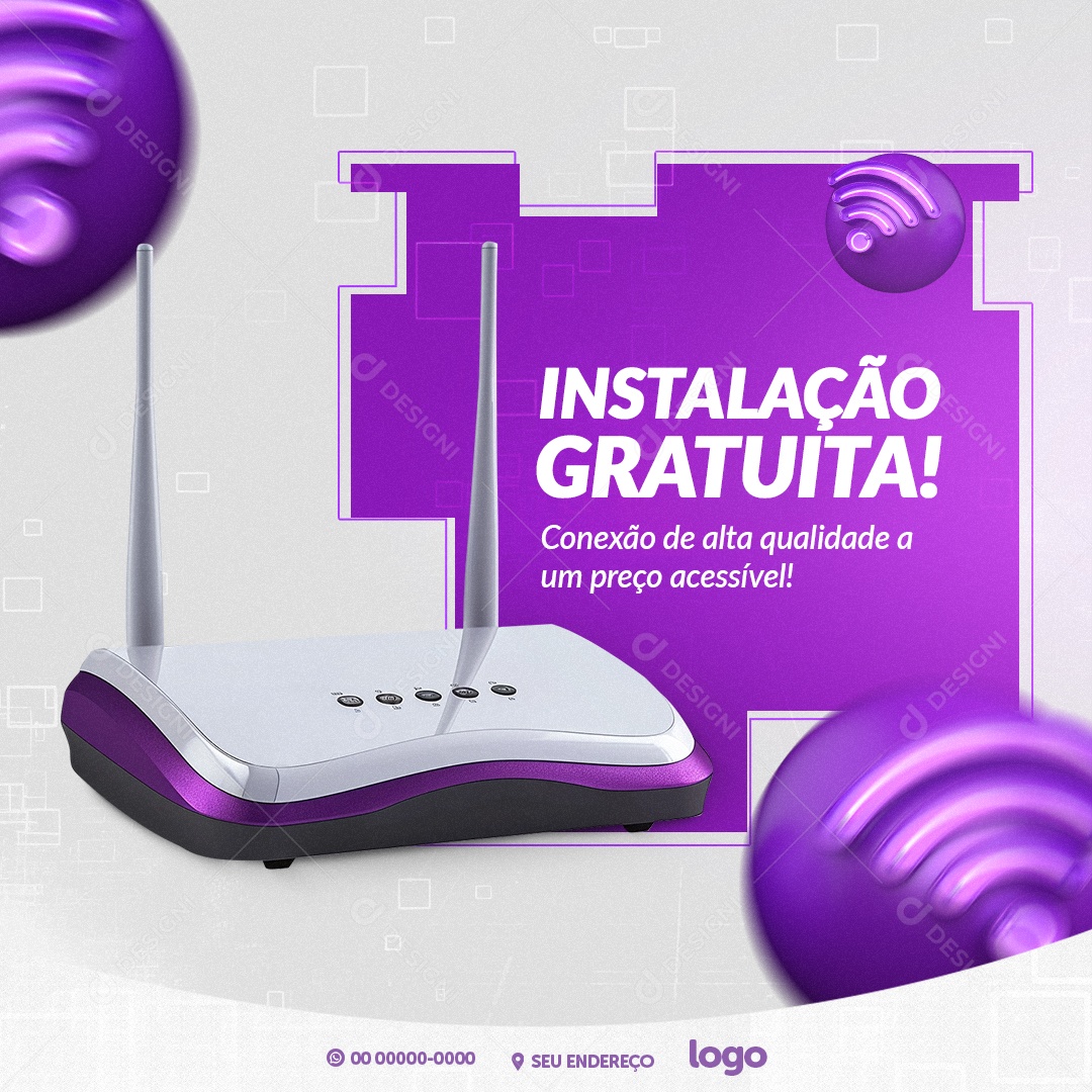 Provedor De Internet Instalação Gratuita Conexão de alta qualidade a um preço acessível Social Media PSD Editável