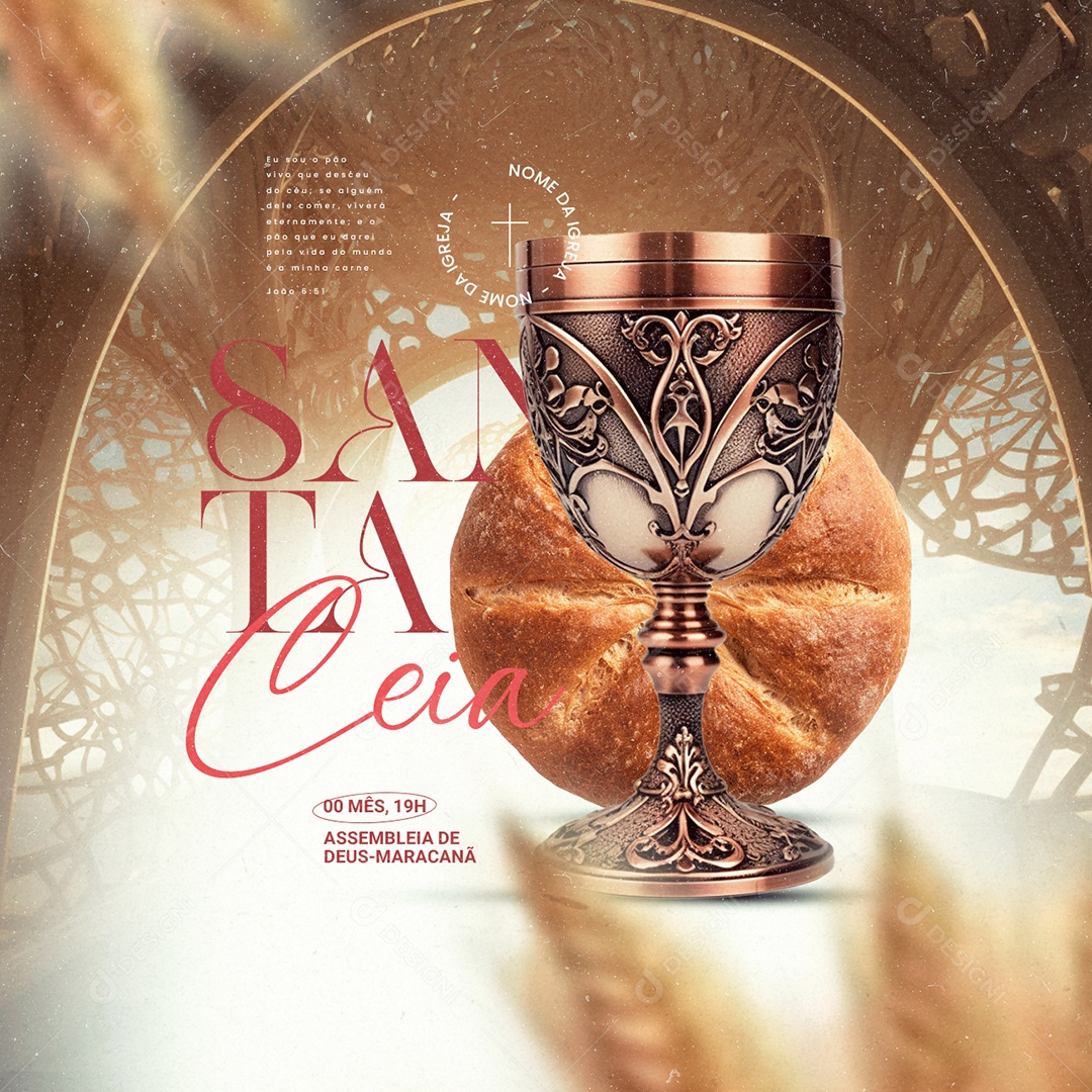 Gospel Santa Ceia Igreja Eu sou o pão vivo que desceu do céu Social Media PSD Editável