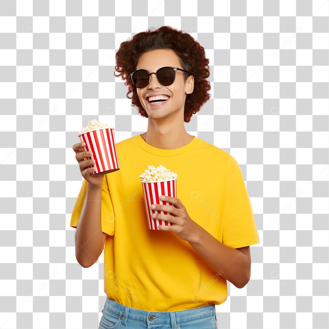 Homem Segurando Baldes de Pipoca PNG Transparente