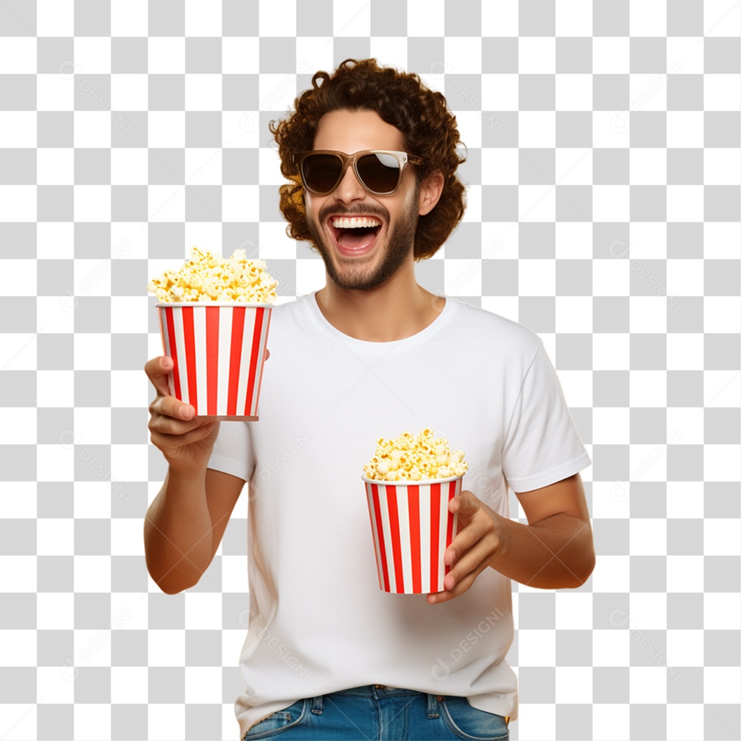 Homem Segurando Baldes de Pipoca PNG Transparente