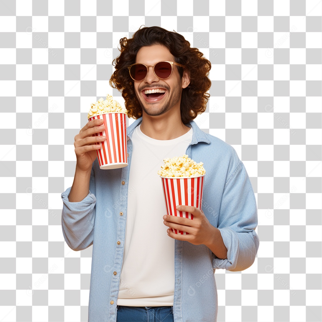 Homem Segurando Baldes de Pipoca PNG Transparente