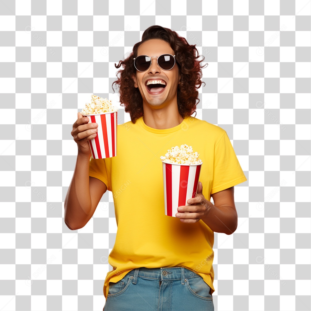 Homem Segurando Baldes de Pipoca PNG Transparente