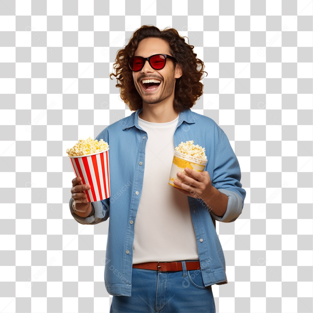 Homem Segurando Baldes de Pipoca PNG Transparente