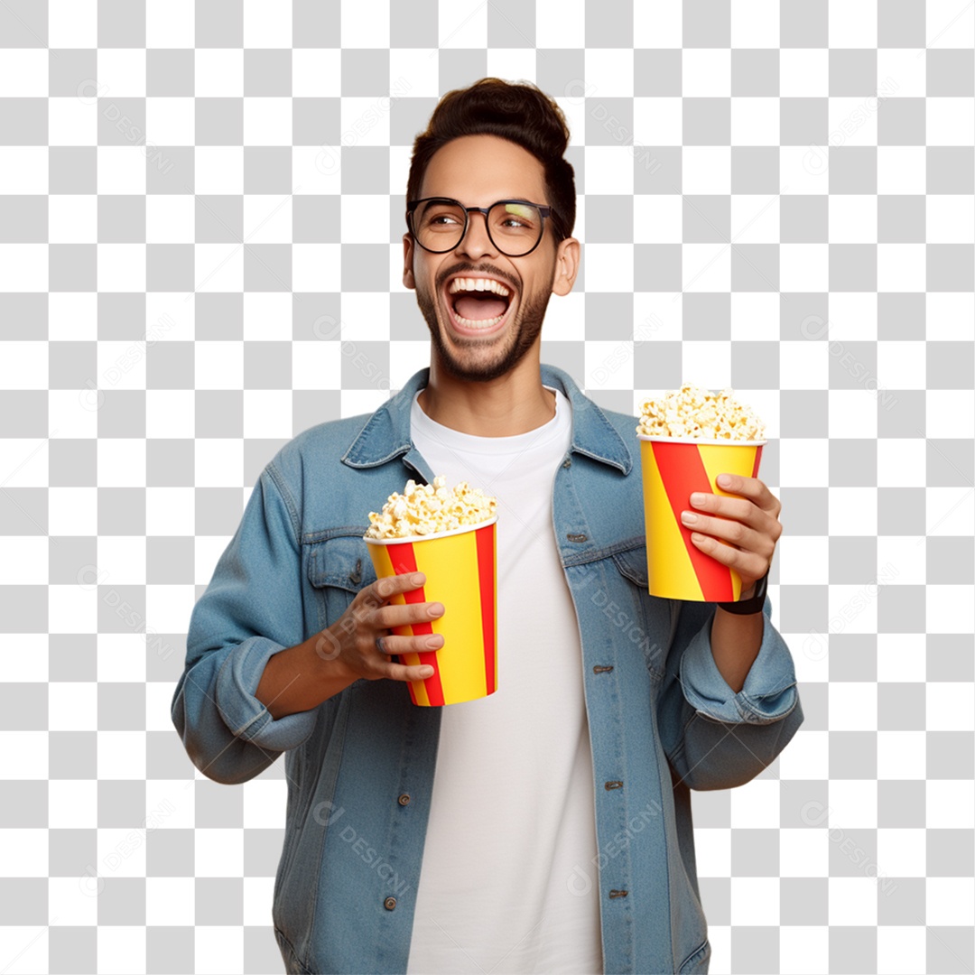 Homem Segurando Baldes de Pipoca PNG Transparente