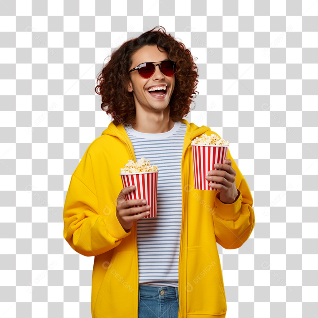 Homem Segurando Baldes de Pipoca PNG Transparente