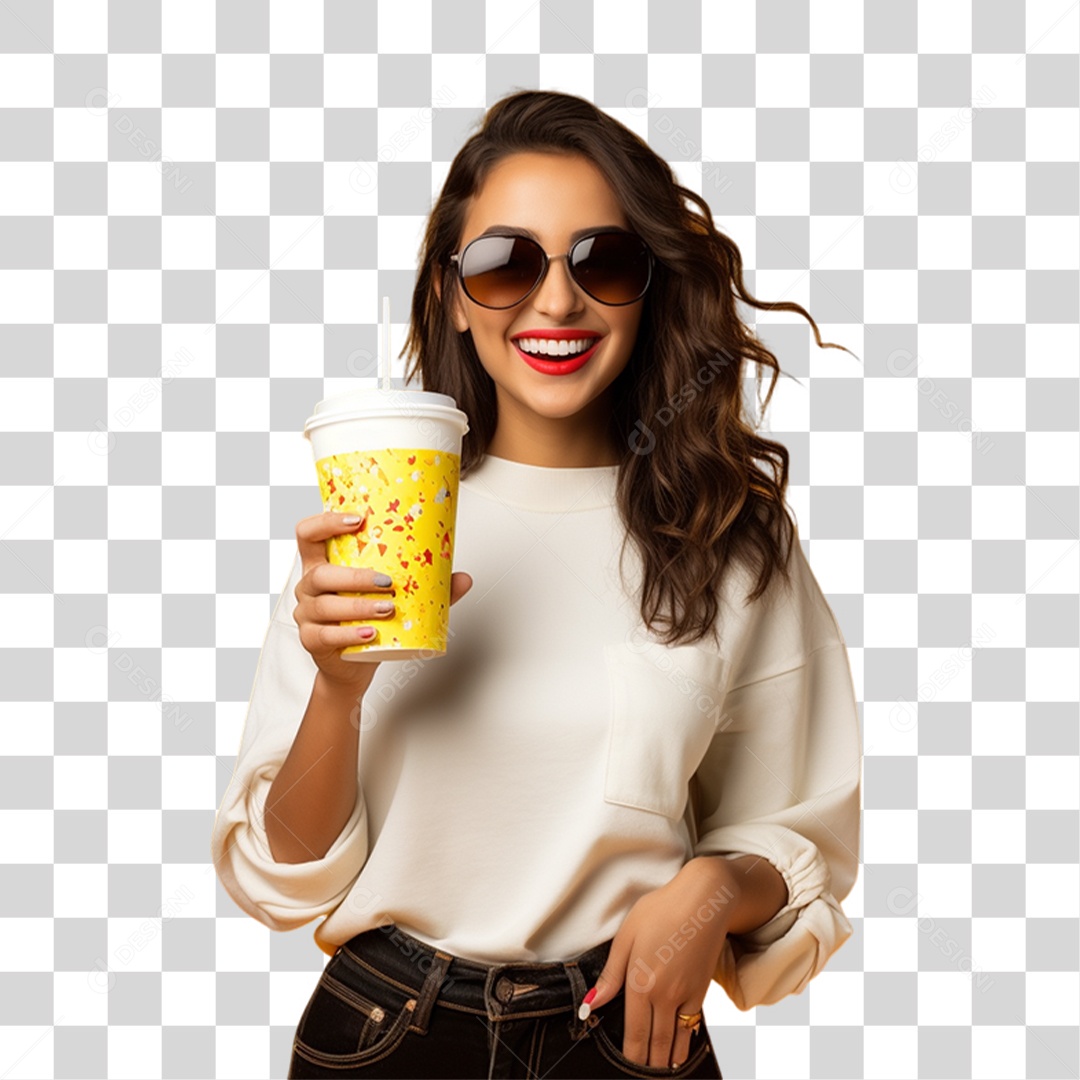 Mulher Segurando Copo com Refrigerante PNG Transparente