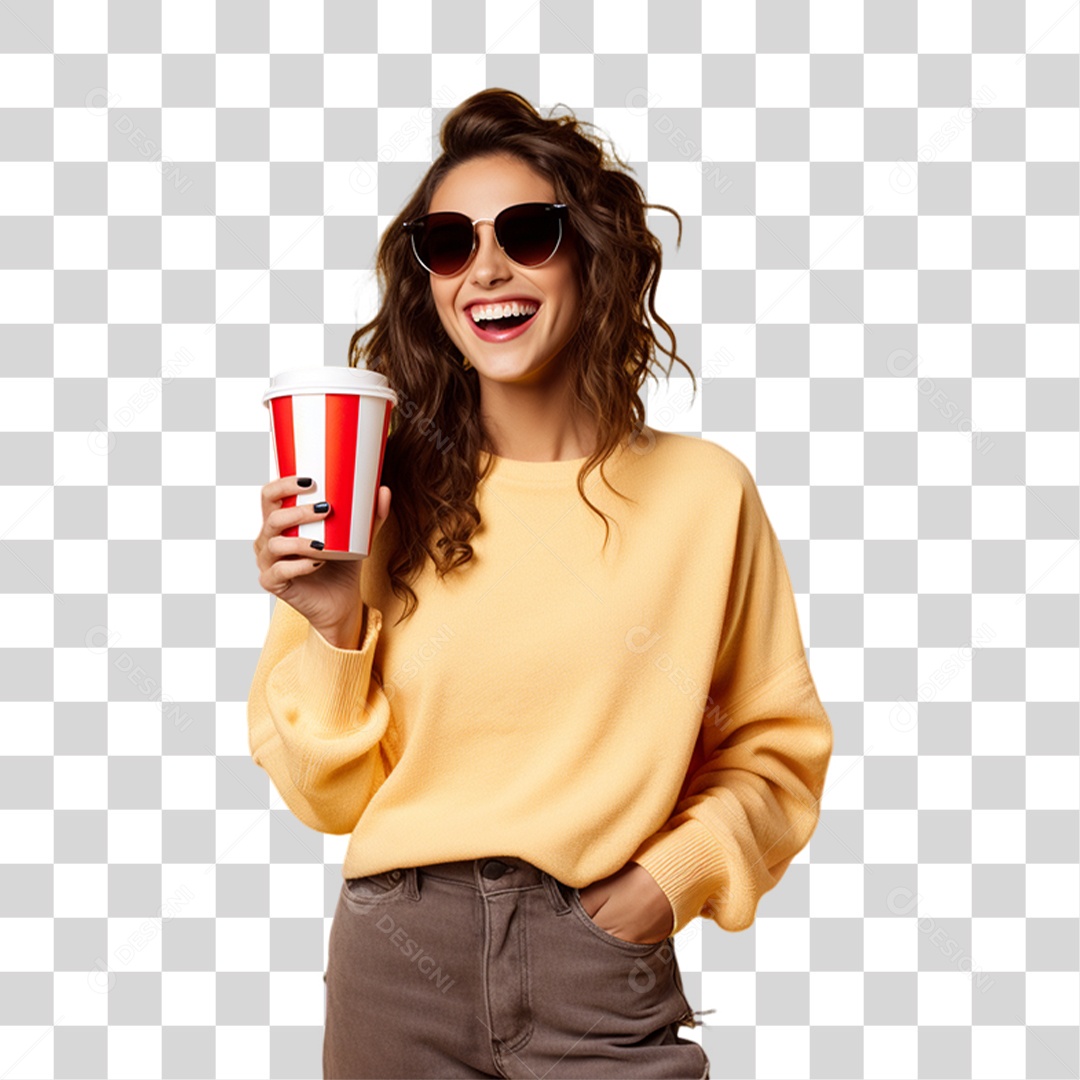 Mulher Segurando Copo de Refrigerante PNG Transparente