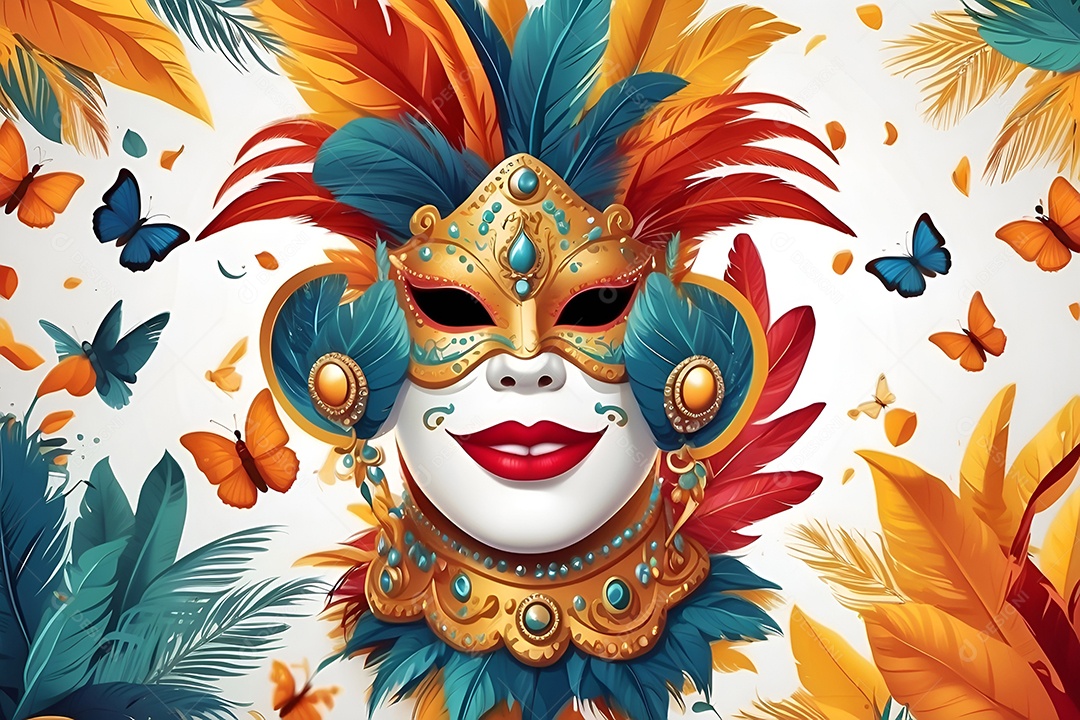 Máscara de Carnaval  com penas colorida